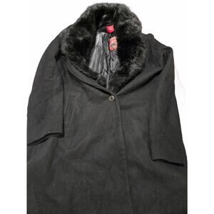 NWT GUESS Faux Fur Collar Lined Overcoat Black Women’s XL